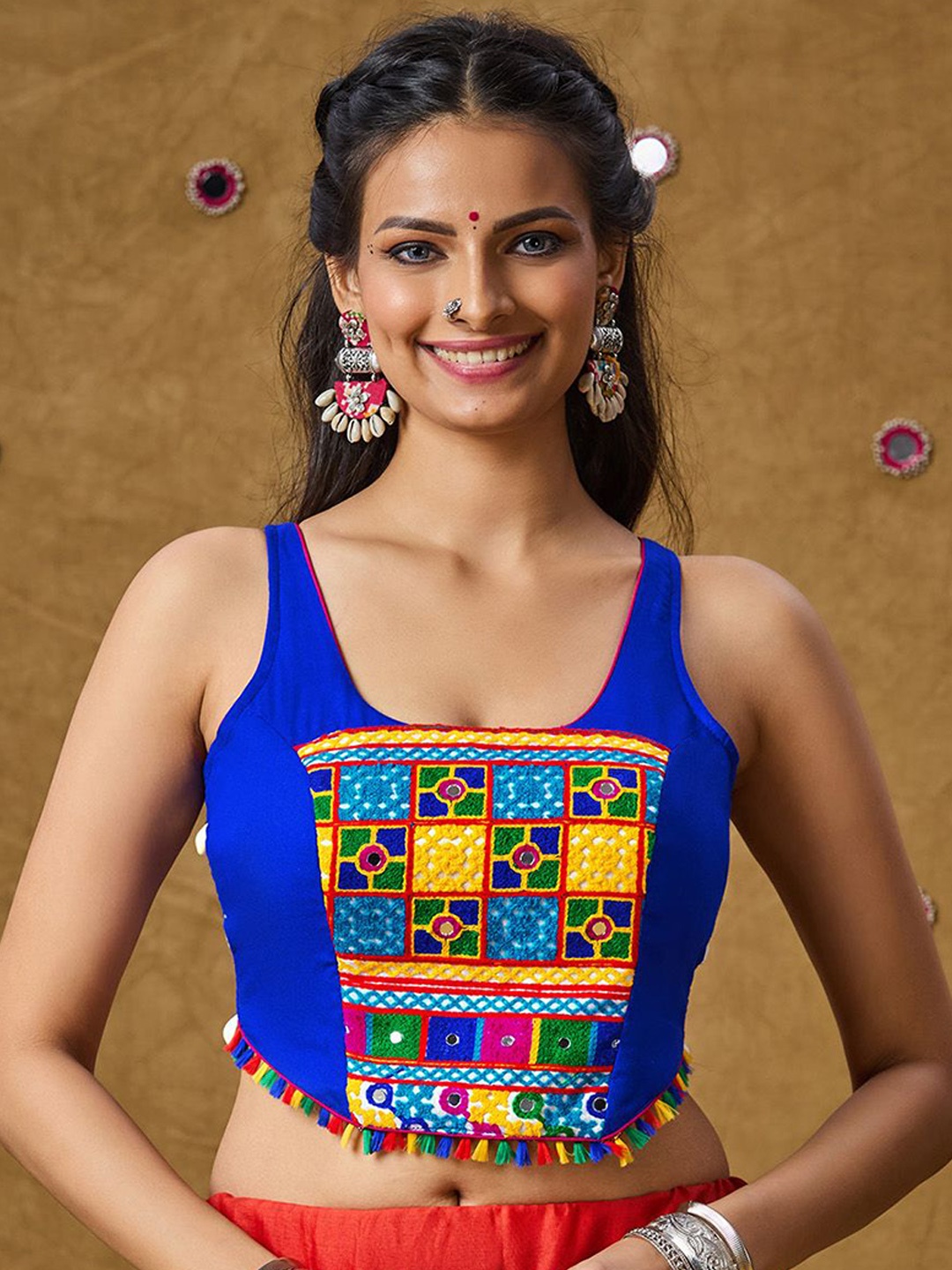 

SALWAR STUDIO Women Embroidered Padded Cotton Saree Blouse, Blue
