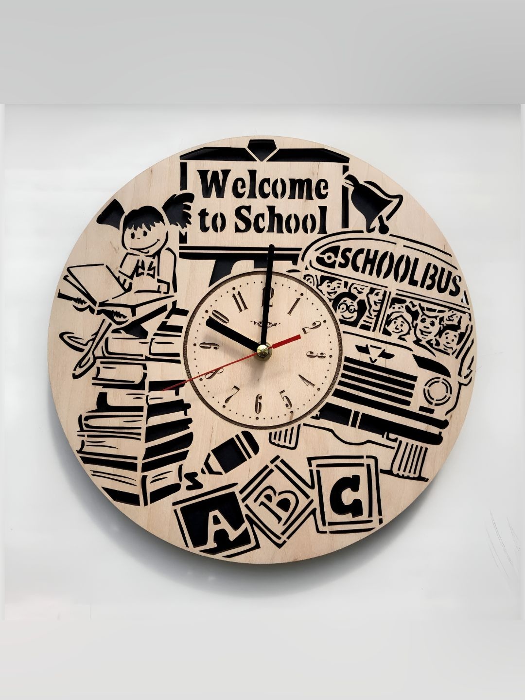 

QEZNEF Beige Textured Round Contemporary Analogue Wooden Wall Clock Without Glass