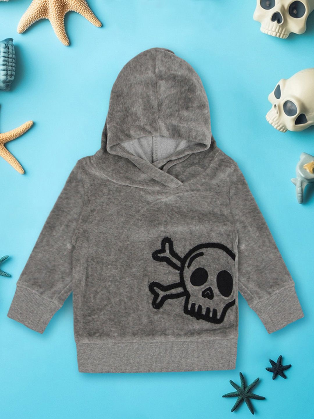 

INCLUD Boys Self Design Hood Pullover Sweatshirt, Grey
