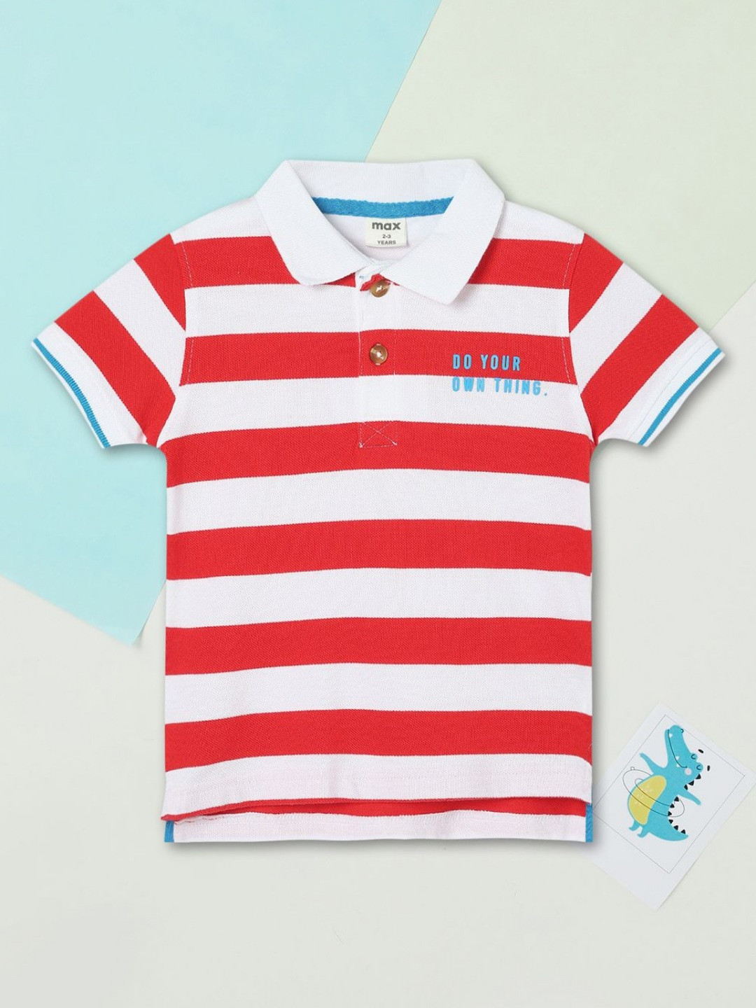 

max Boys Striped Polo Collar Cotton T-shirt, Red