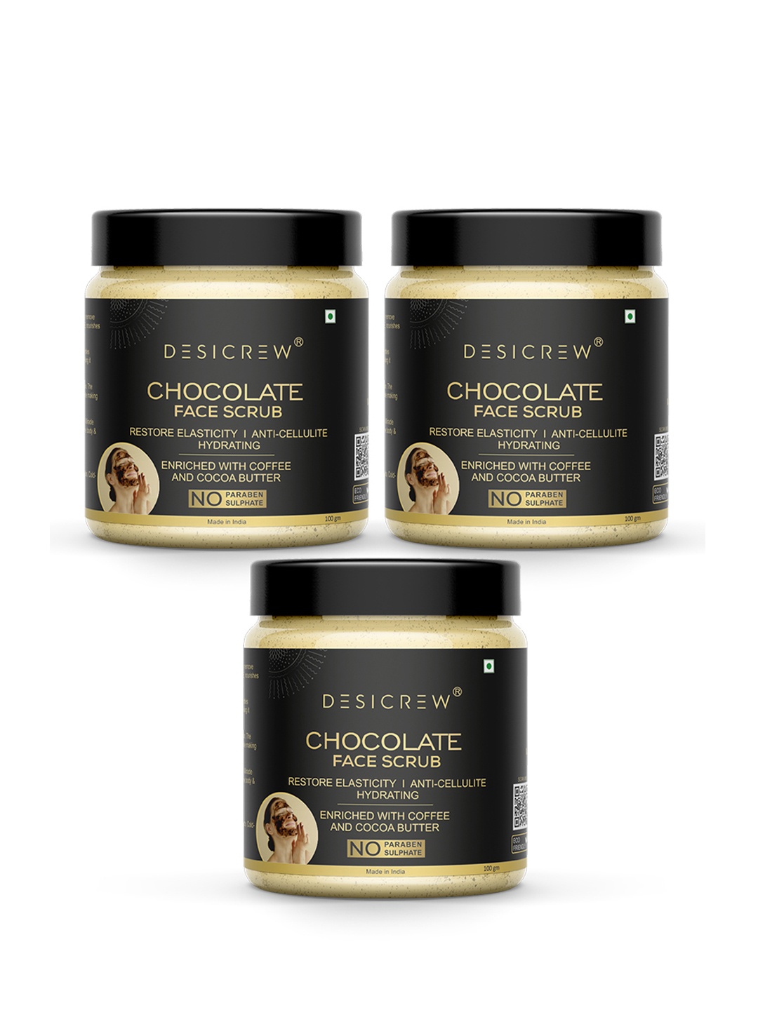 

Desi Crew Set Of 3 Chocolate Face Scrub- 100g Each, Brown