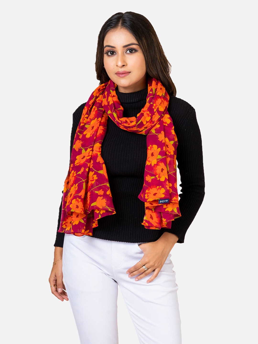 

AQVA Women Lightweight Cotton Printed Scarf, Red