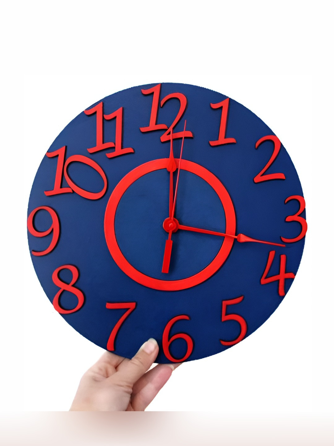 

QEZNEF Blue Textured Round Contemporary Analogue Wooden Wall Clock Without Glass