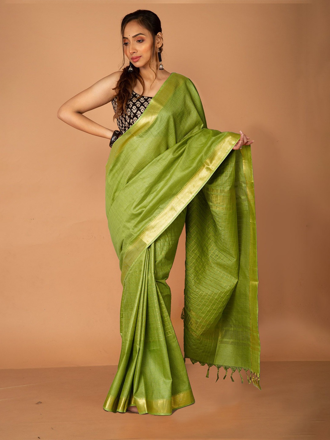 

Unnati Silks Woven Design Zari Handloom Chanderi Saree, Green