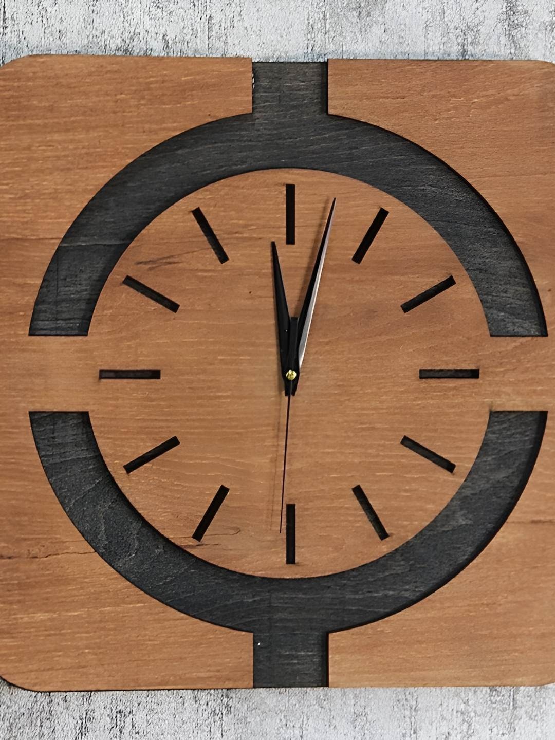 

QEZNEF Beige & Black Printed Square Analogue Wooden Wall Clock