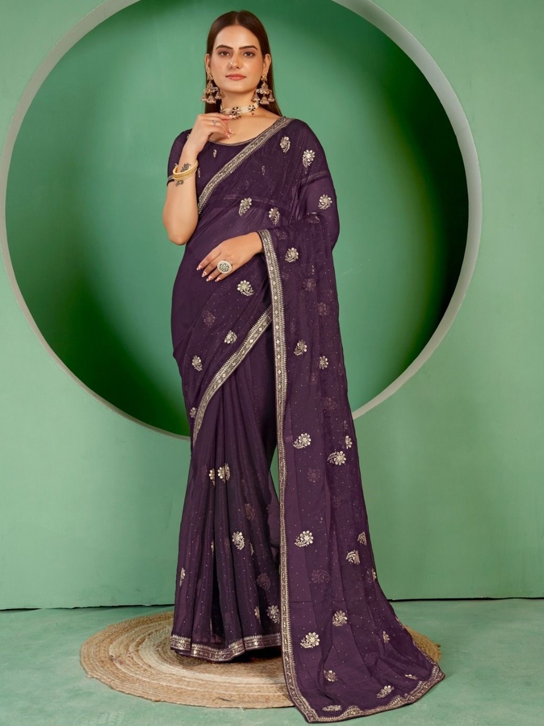 

Kalista Embellished Beads and Stones Pure Georgette Saree, Purple