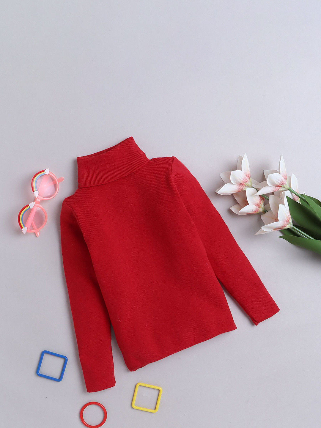 

Yellow Apple Girls Solid Long Sleeves Woollen Sweater Vest, Red