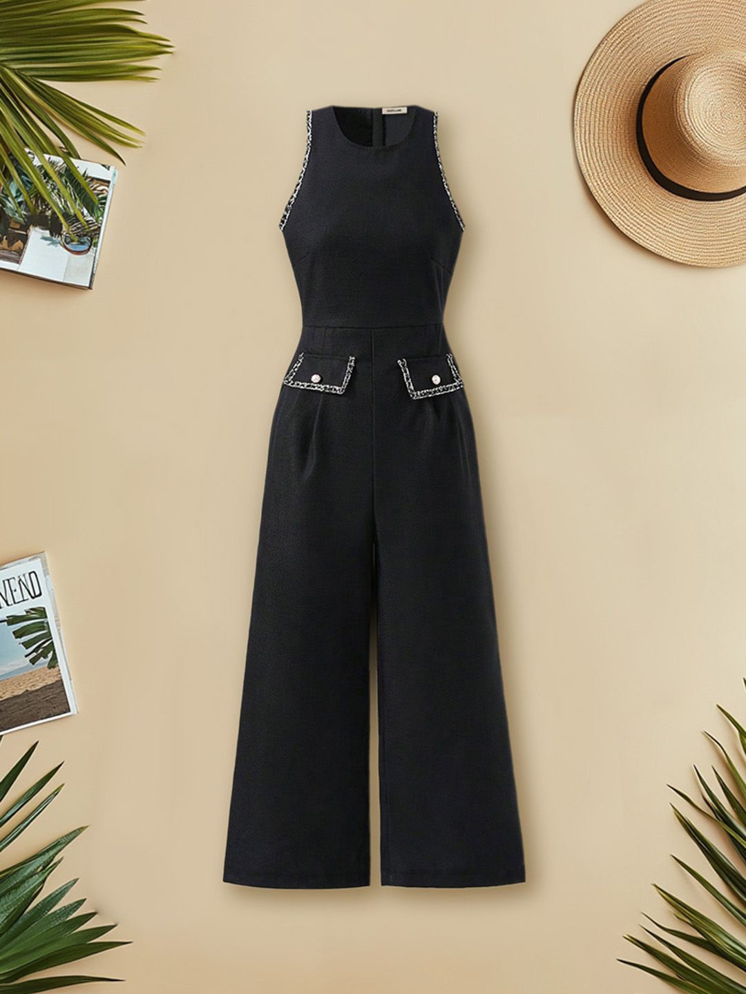 

INCLUD Girls Solid Basic Jumpsuit, Black