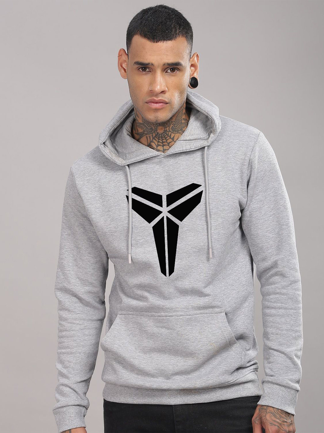 

ADRO Men Graphic Printed Hooded Sweatshirt, Grey