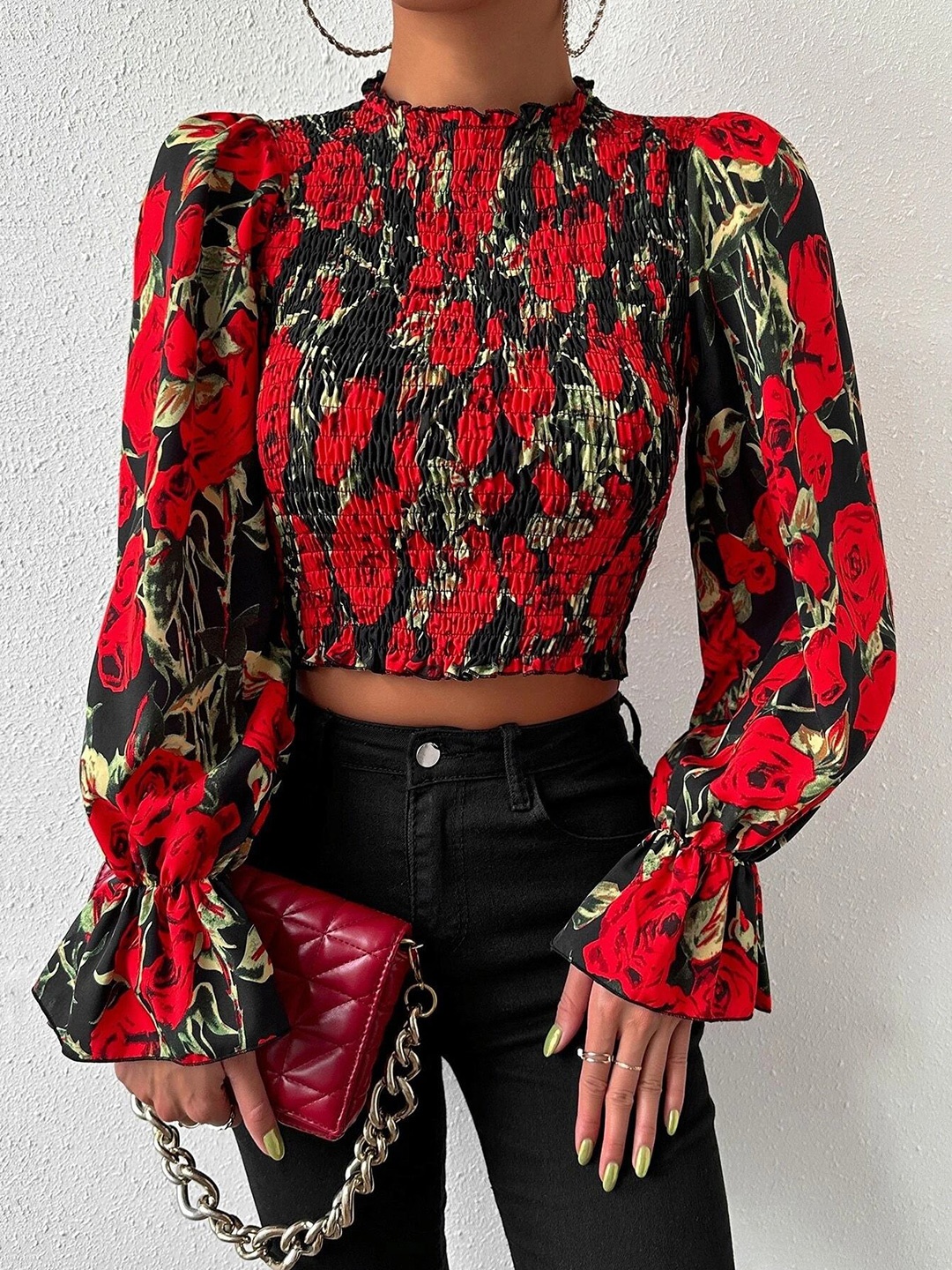 

Stylecast X Slyck Floral Printed High Neck Top, Red