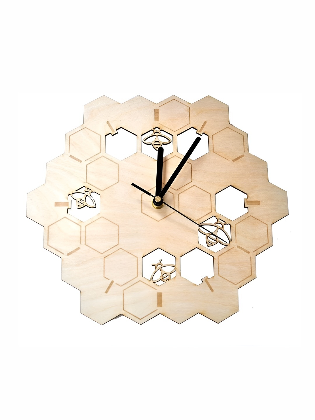 

QEZNEF Beige & Black Textured Analogue Contemporary Honeycombo Shaped Wooden Wall Clock