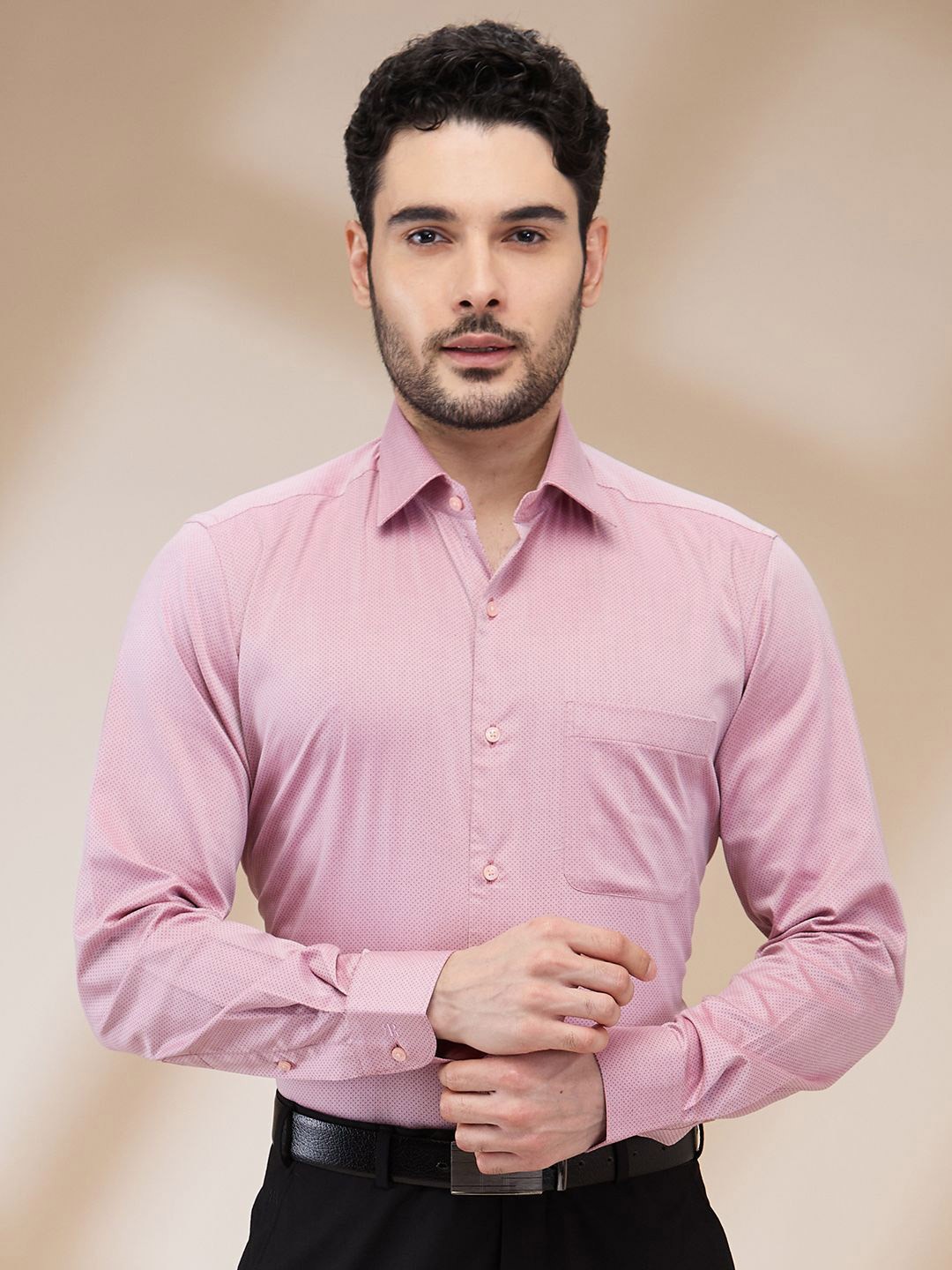 

Raymond Men Contemporary Spread Collar Solid Cotton Formal Shirt, Red