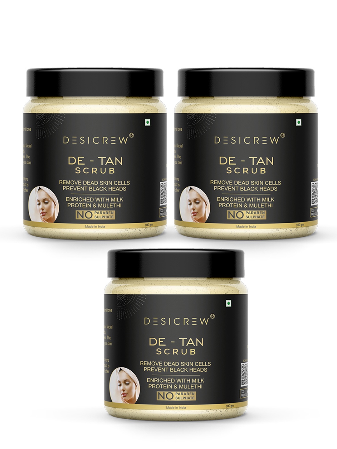 

Desi Crew Set Of 3 De-Tan Scrub With Milk Protein & Mulethi 100 g Each, Yellow