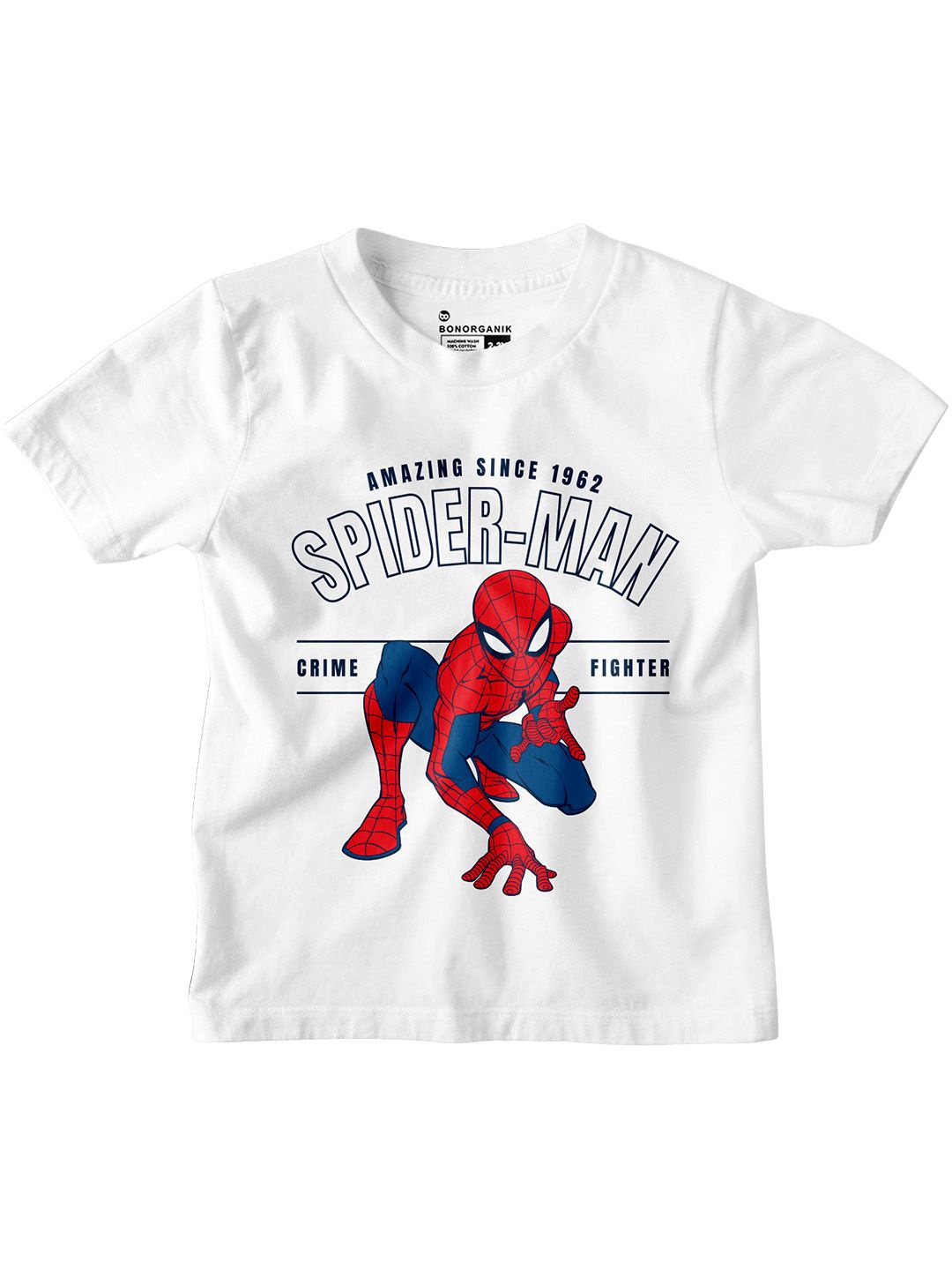 

BonOrganik Boys Spider Man Graphic Printed Round Neck Cotton T-shirt, White