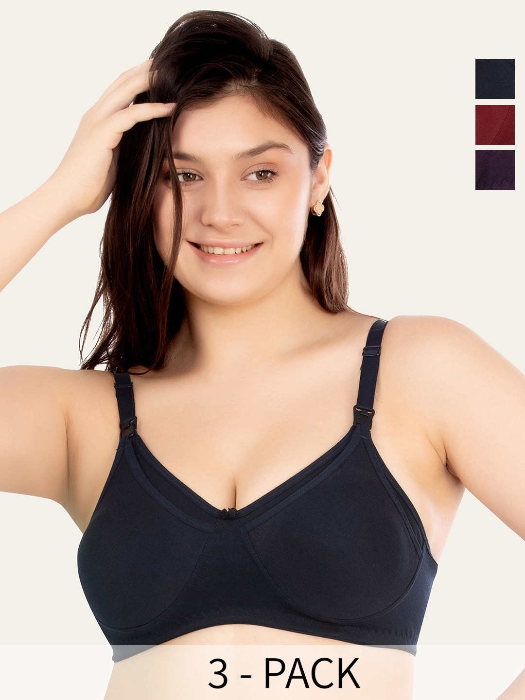 

RITIJYA Women Solid Pack of 3 Full Coverage Lightly Padded Maternity Bra, Maroon