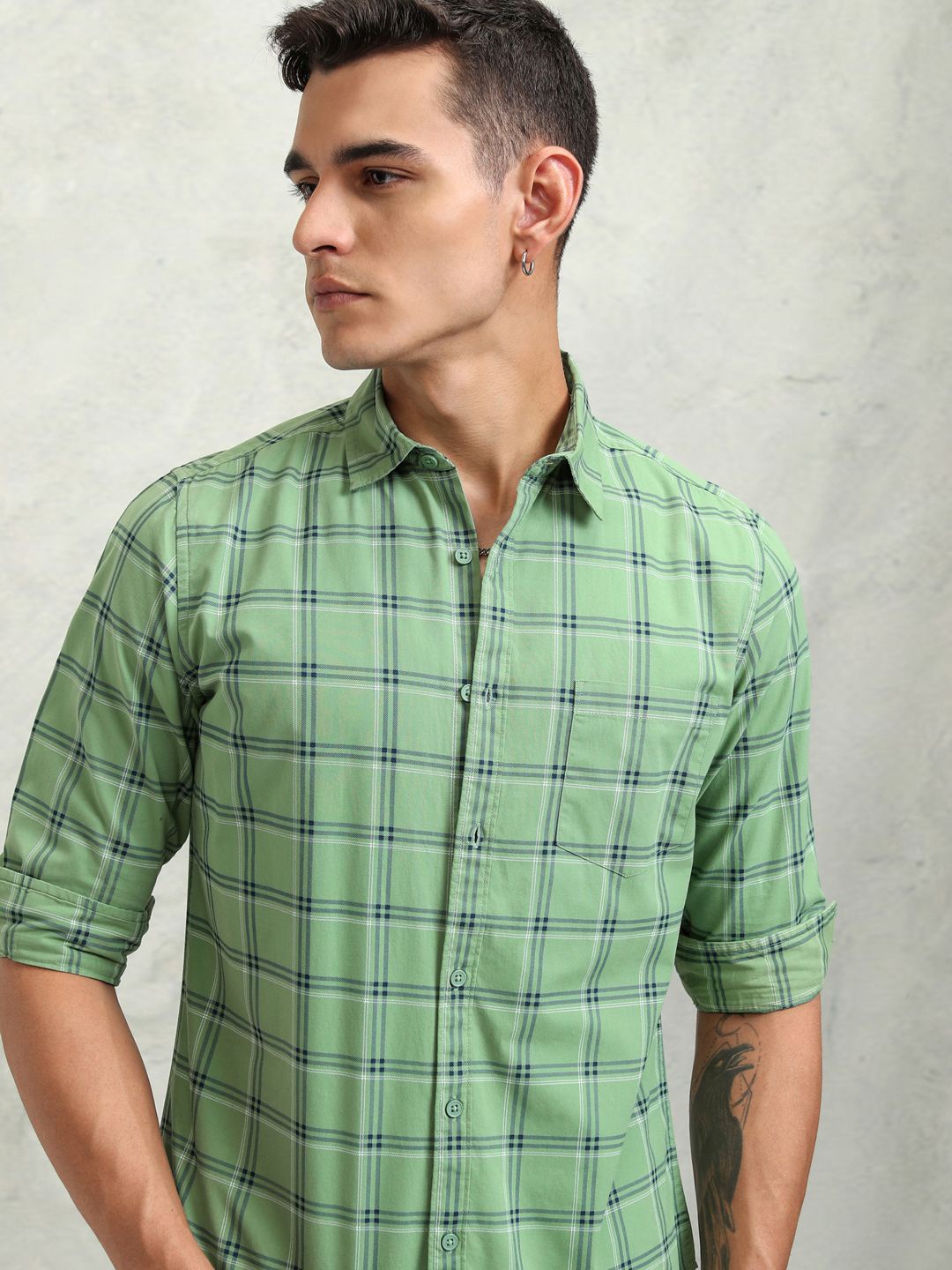 

Ketch Men Checks Slim Fit Shirt, Green