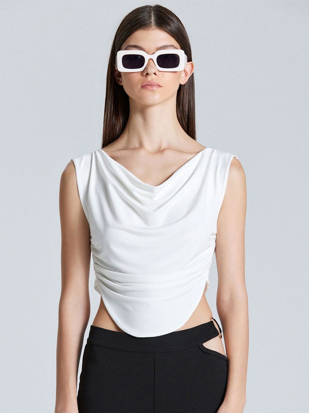 

ZOMODA Women Solid Cowl Neck Top, White