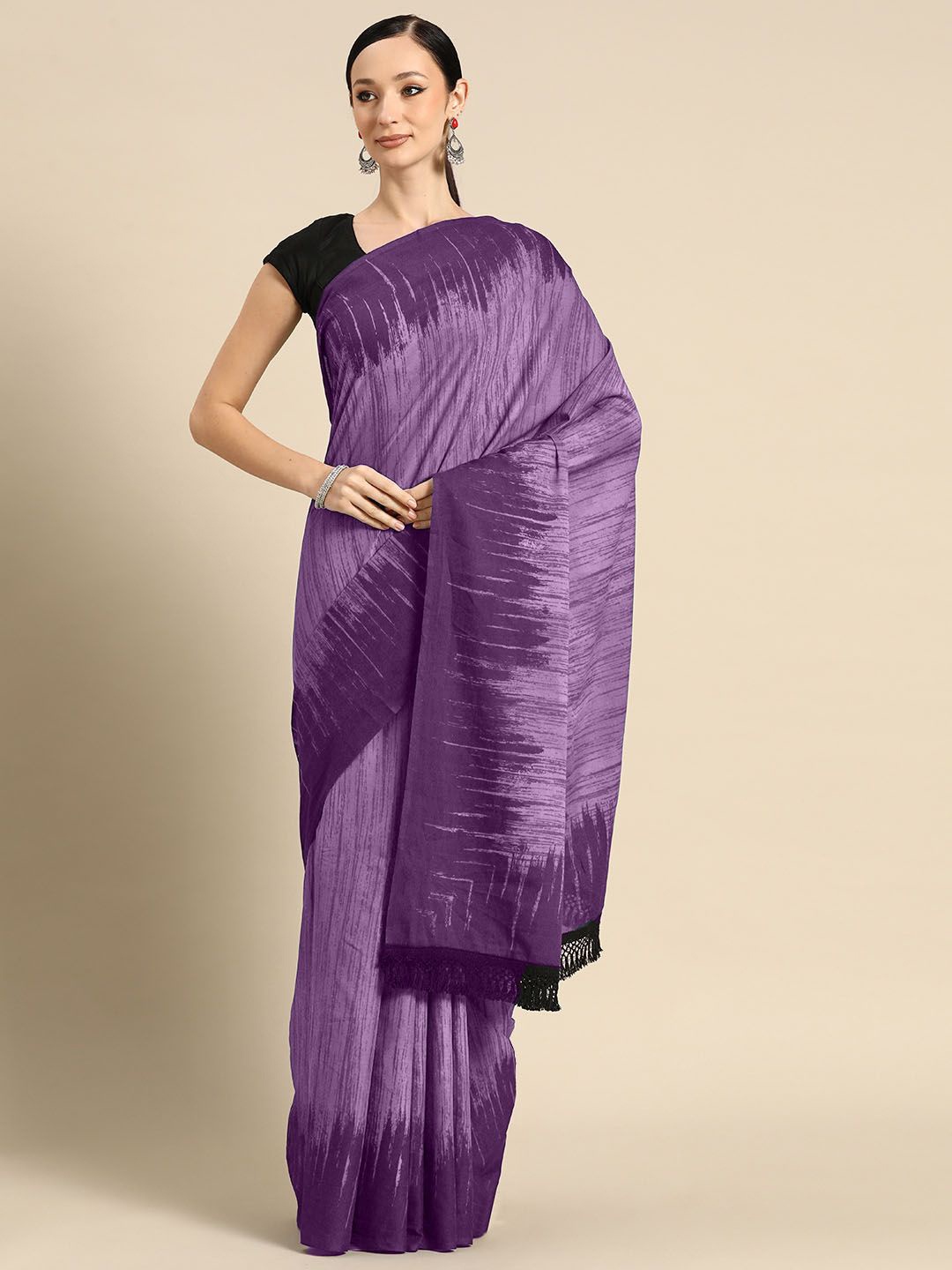 

BUTA BUTI Printed Pure Cotton Saree, Purple