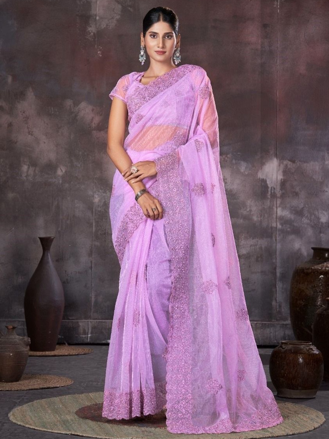 

Kalista Embellished Embroidered Pure Georgette Saree, Lavender