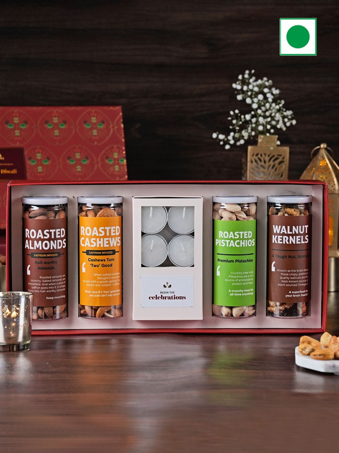 

Omay Foods Set Of 9 Dry Fruits Diwali Gift Box, Brown