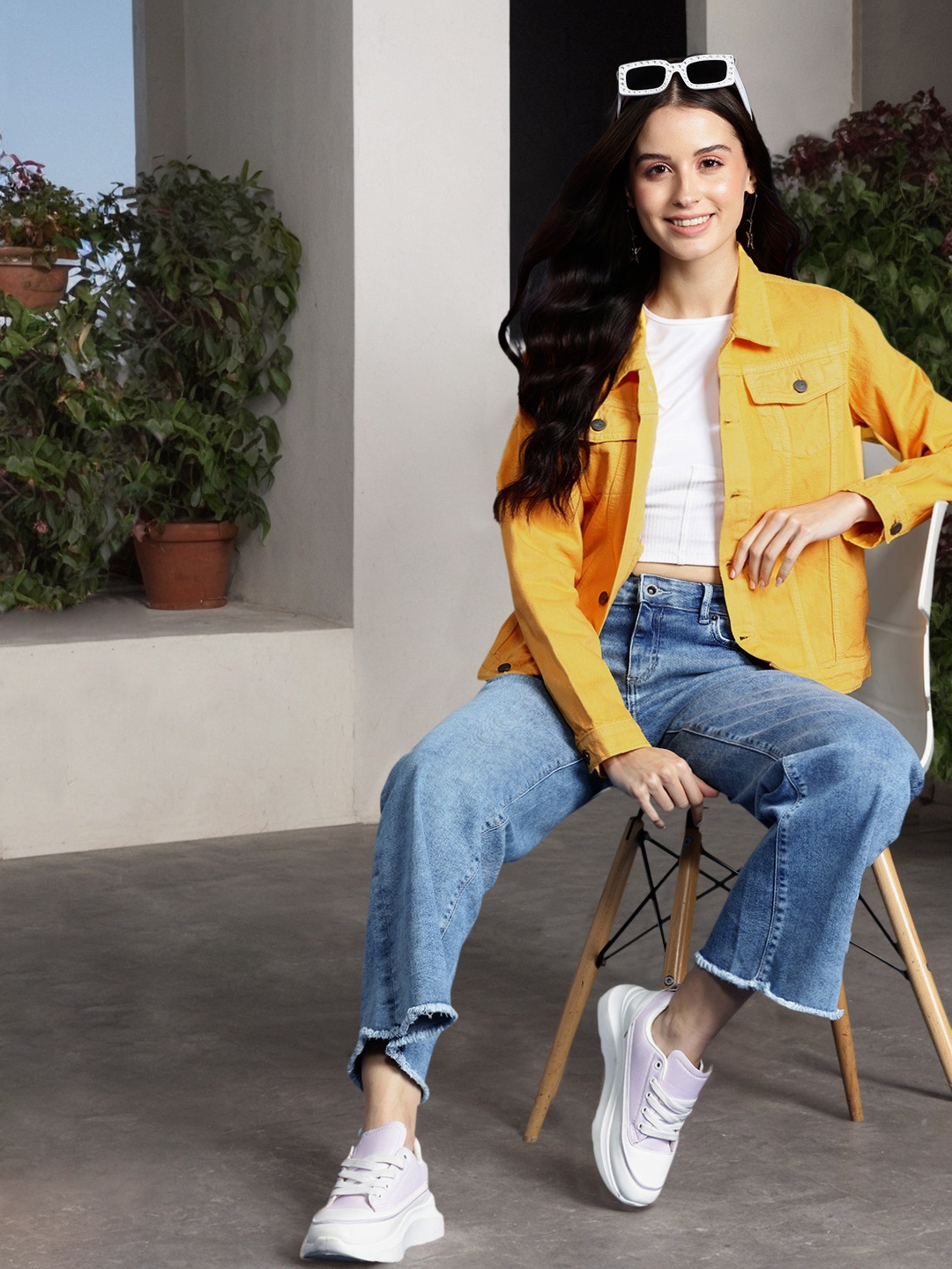 

Mast & Harbour Women Pure Cotton Denim Jacket, Yellow