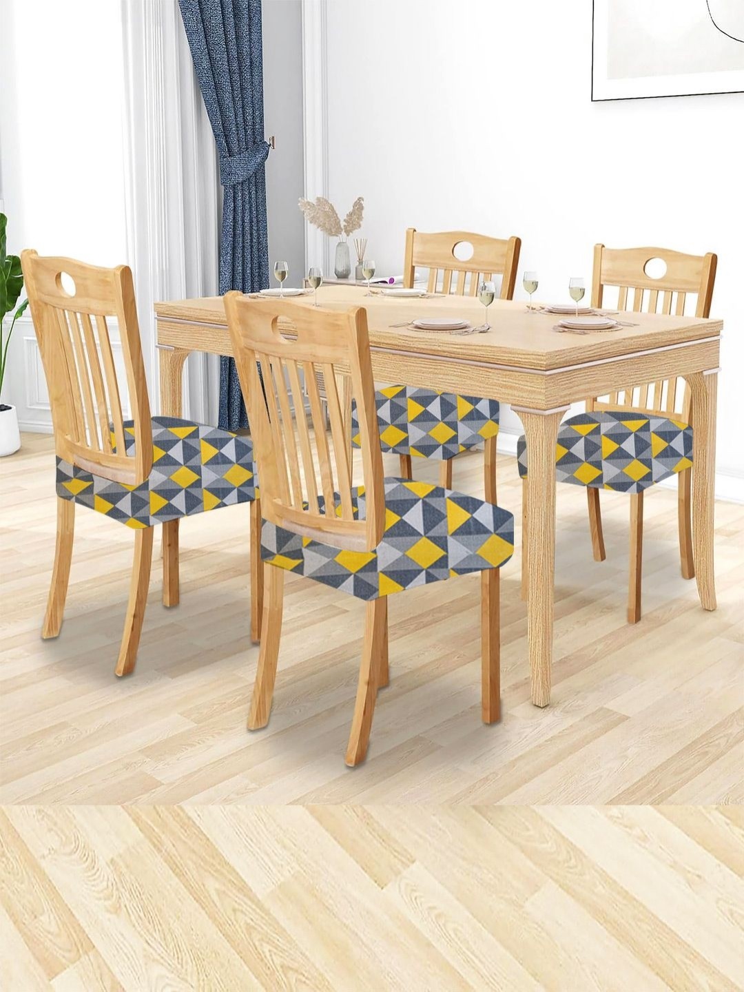 

Lazi Grey & Yellow 4 Pieces Printed Dining Chair Cover