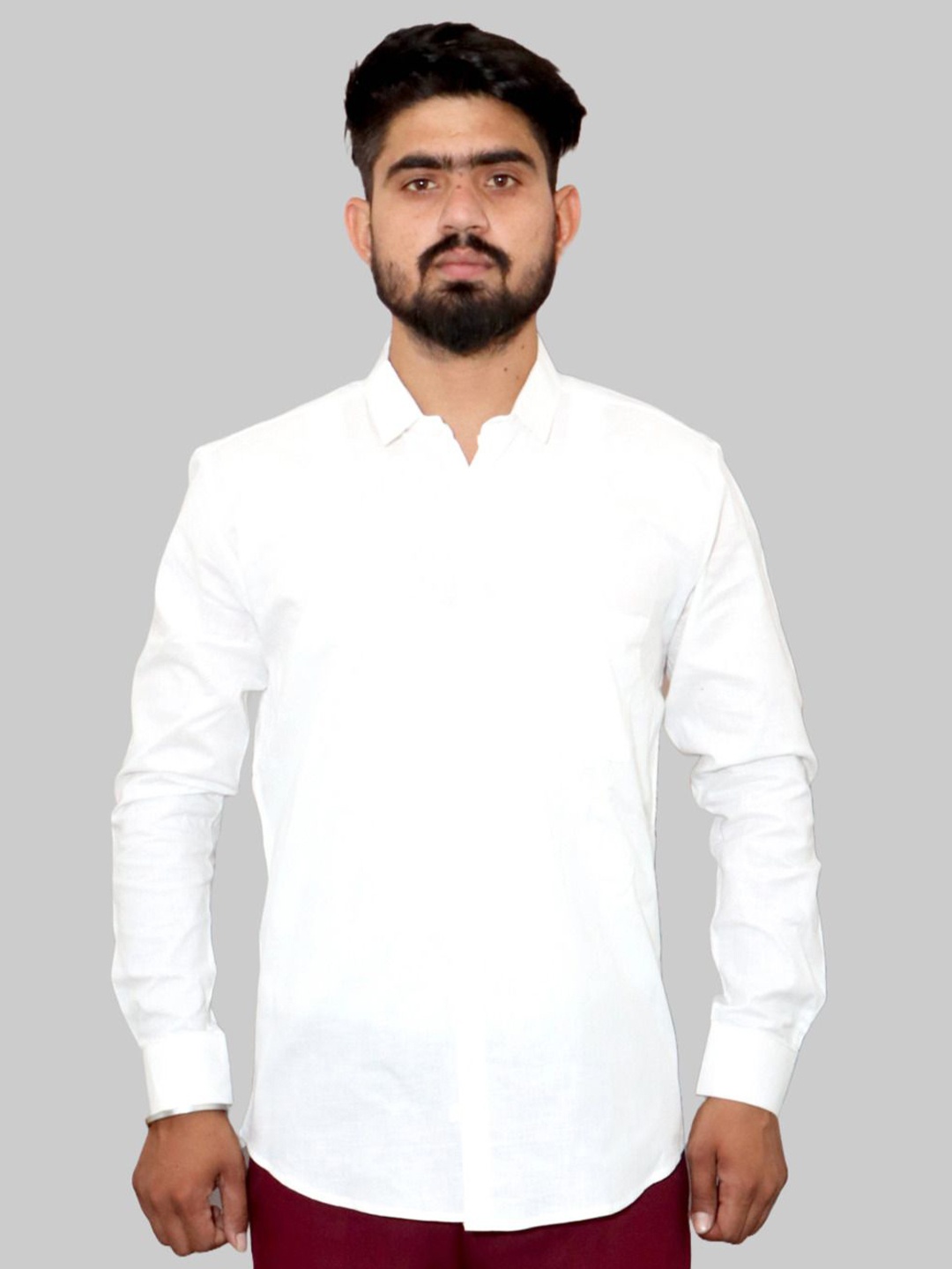 

Vcom Men Classic Spread Collar Solid Cotton Slim Fit Casual Shirt, White