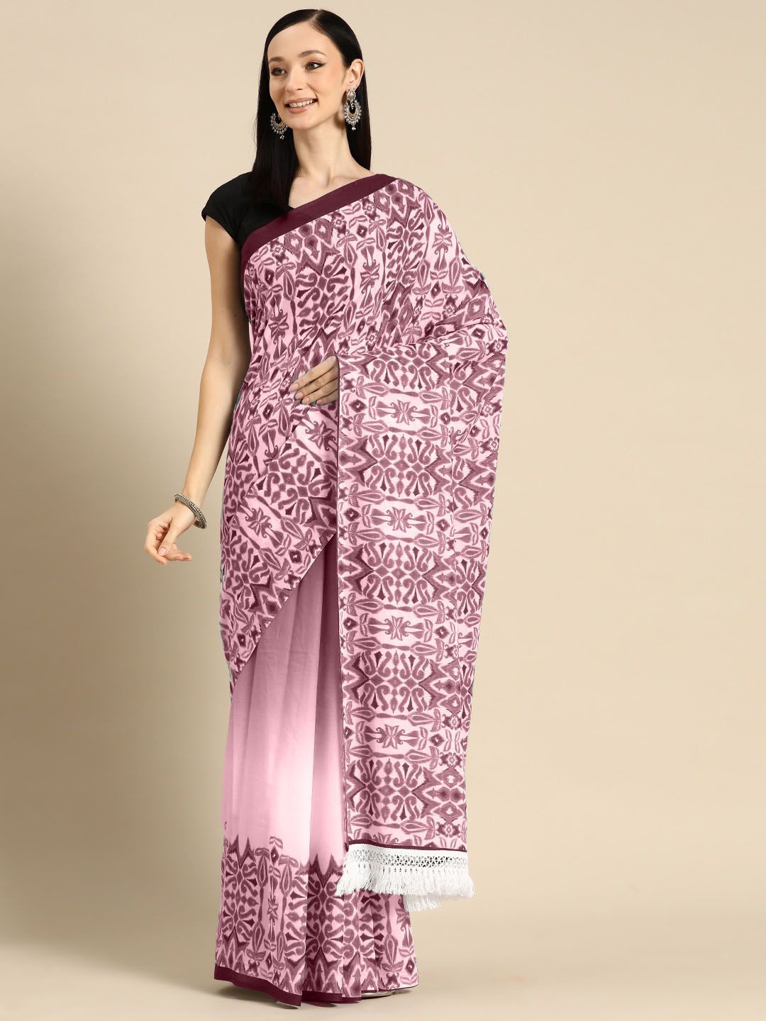 

BUTA BUTI Printed Pure Cotton Saree, Pink