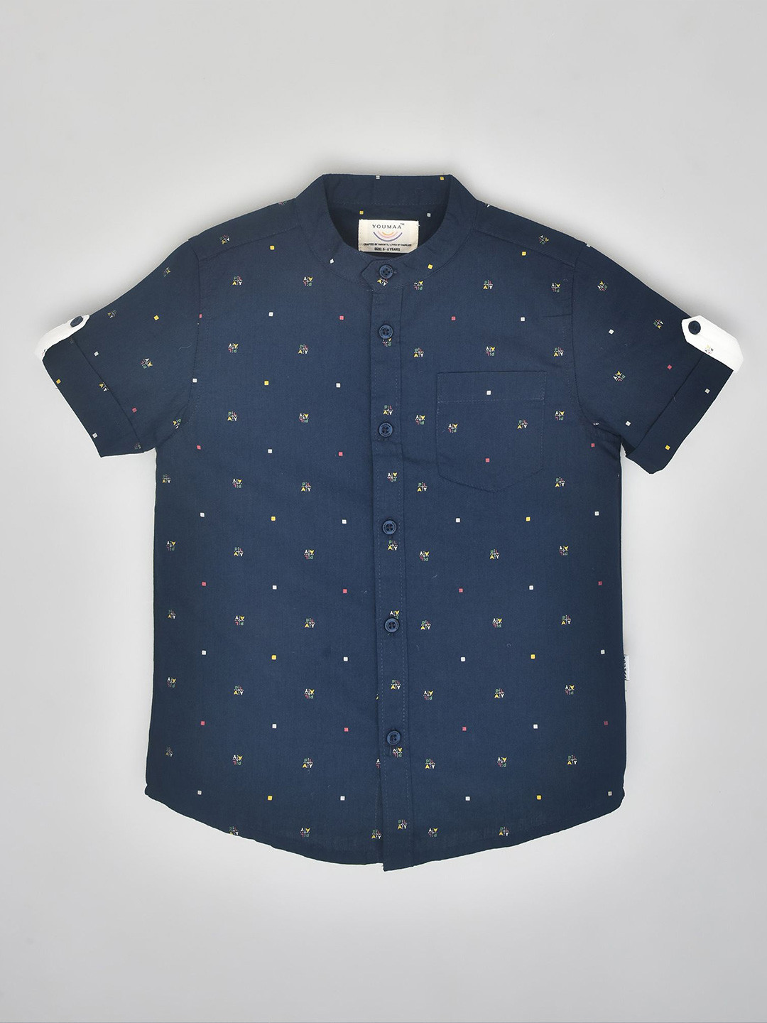 

YOUMAA Boys Opaque Printed Casual Shirt, Navy blue