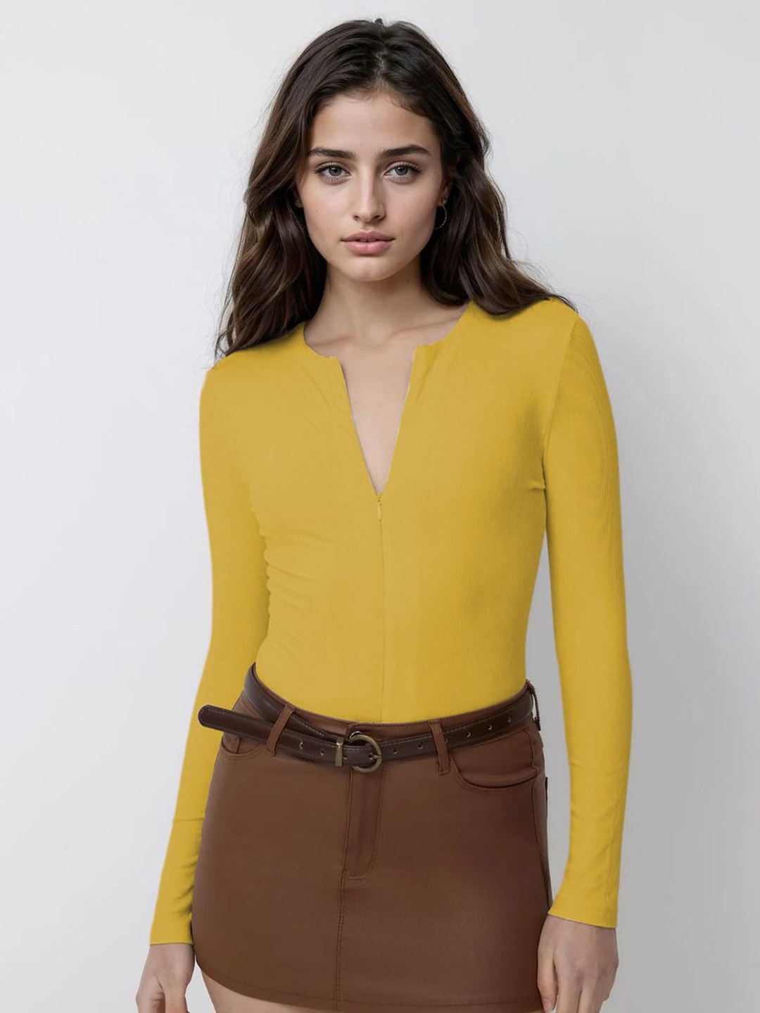 

Kotty Women Solid V-Neck Top, Yellow
