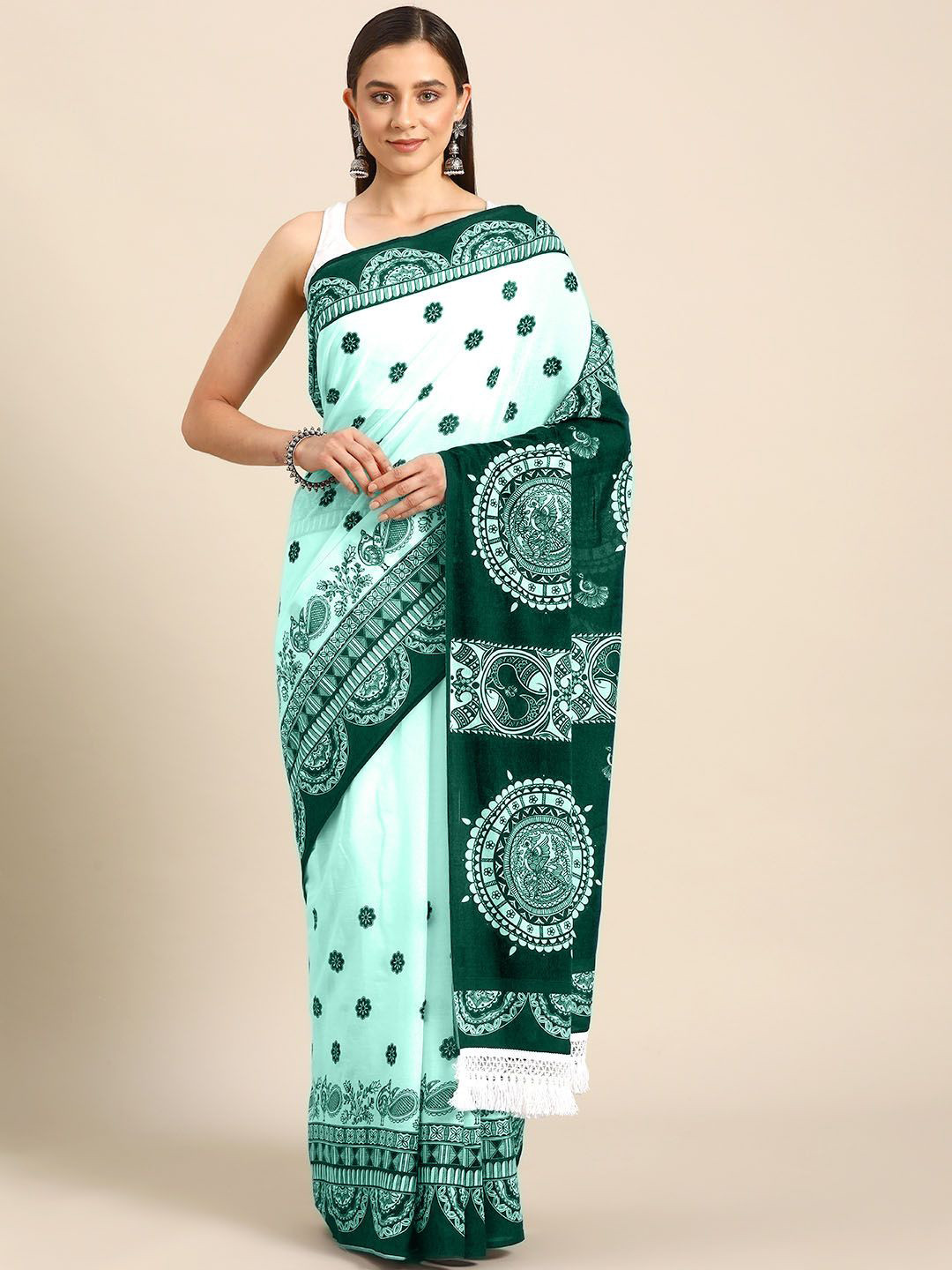 

BUTA BUTI Printed Ethnic Motifs Pure Cotton Saree, Green