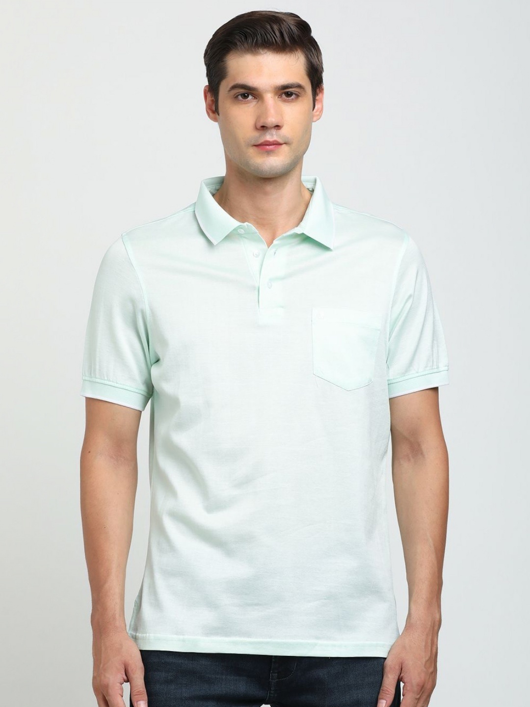 

Turtle Men Solid Polo Collar Pure Cotton Slim Fit T-shirt, Green