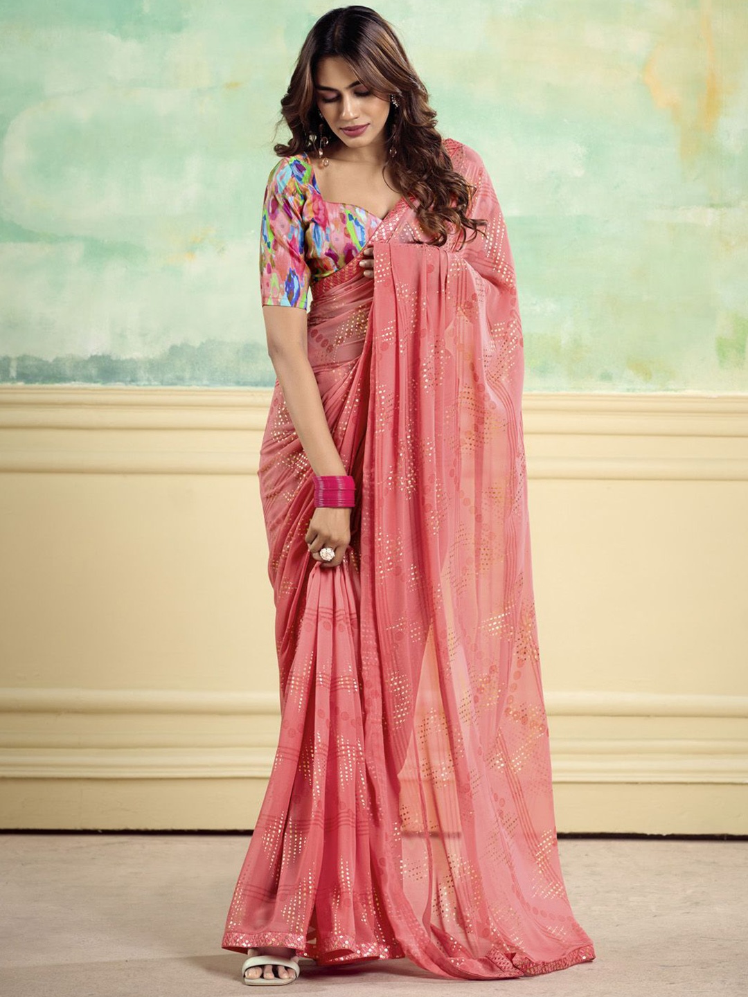 

Anouk Sequinned Embellished Saree, Pink
