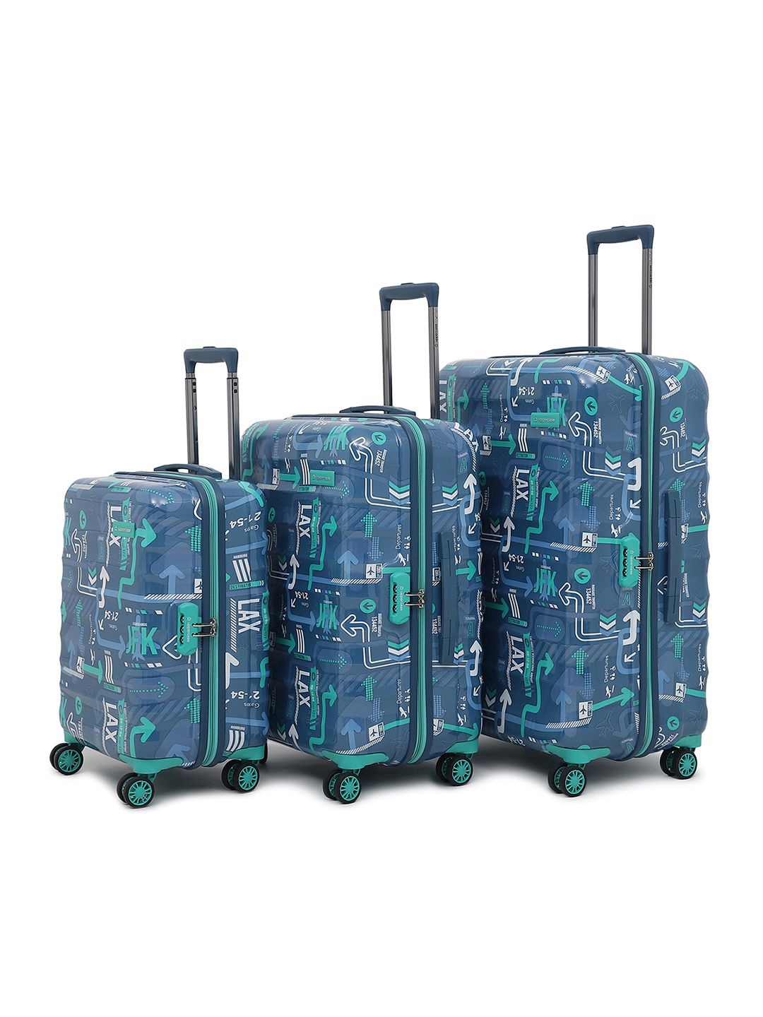 

uppercase Set Of 3 Printed Hard-Sided Large, Medium & Cabin Trolley Bags, Blue