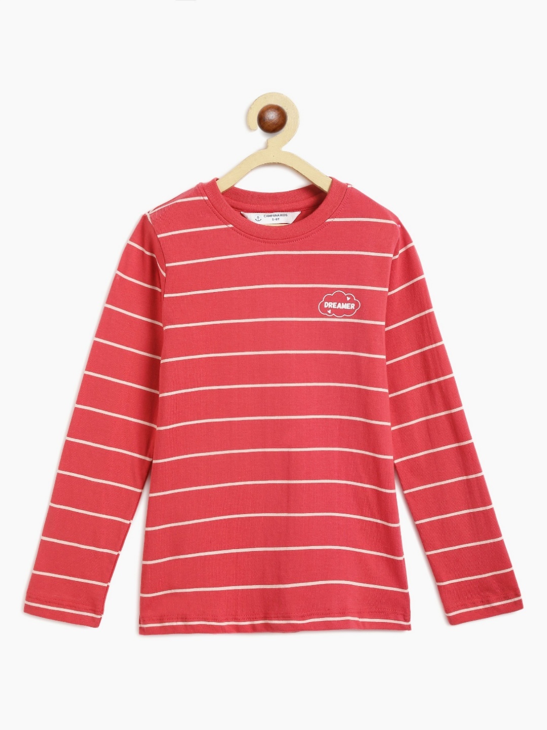 

Campana Girls Striped Round Neck Cotton T-shirt, Red