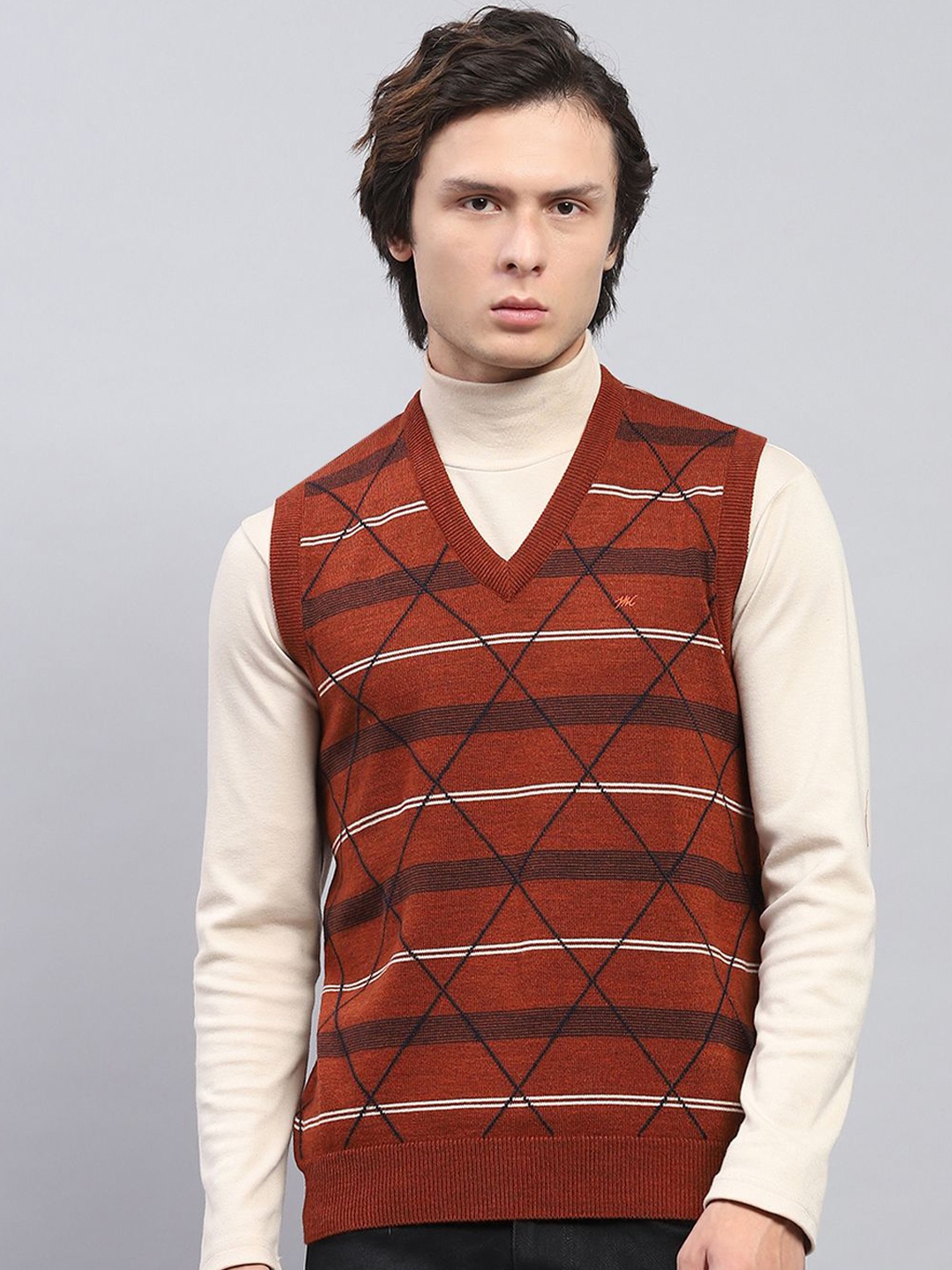 

Monte Carlo Men V-Neck Winter Woollen Sweater Vest, Rust