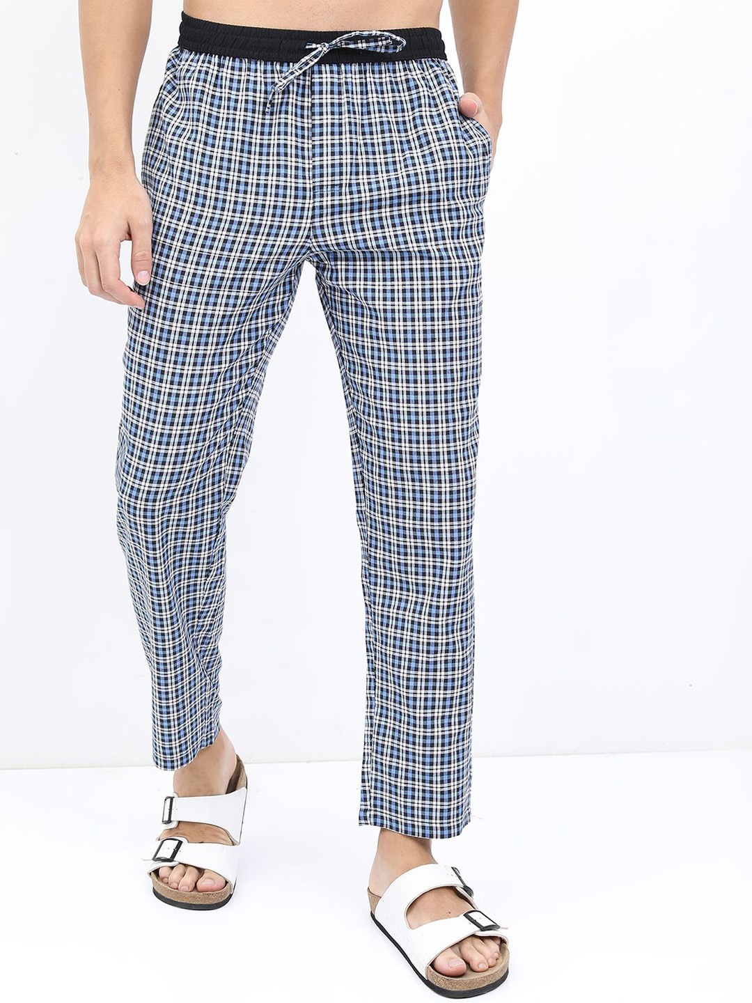 

HIGHLANDER Men Checked Regular FIt Lounge Pants, White