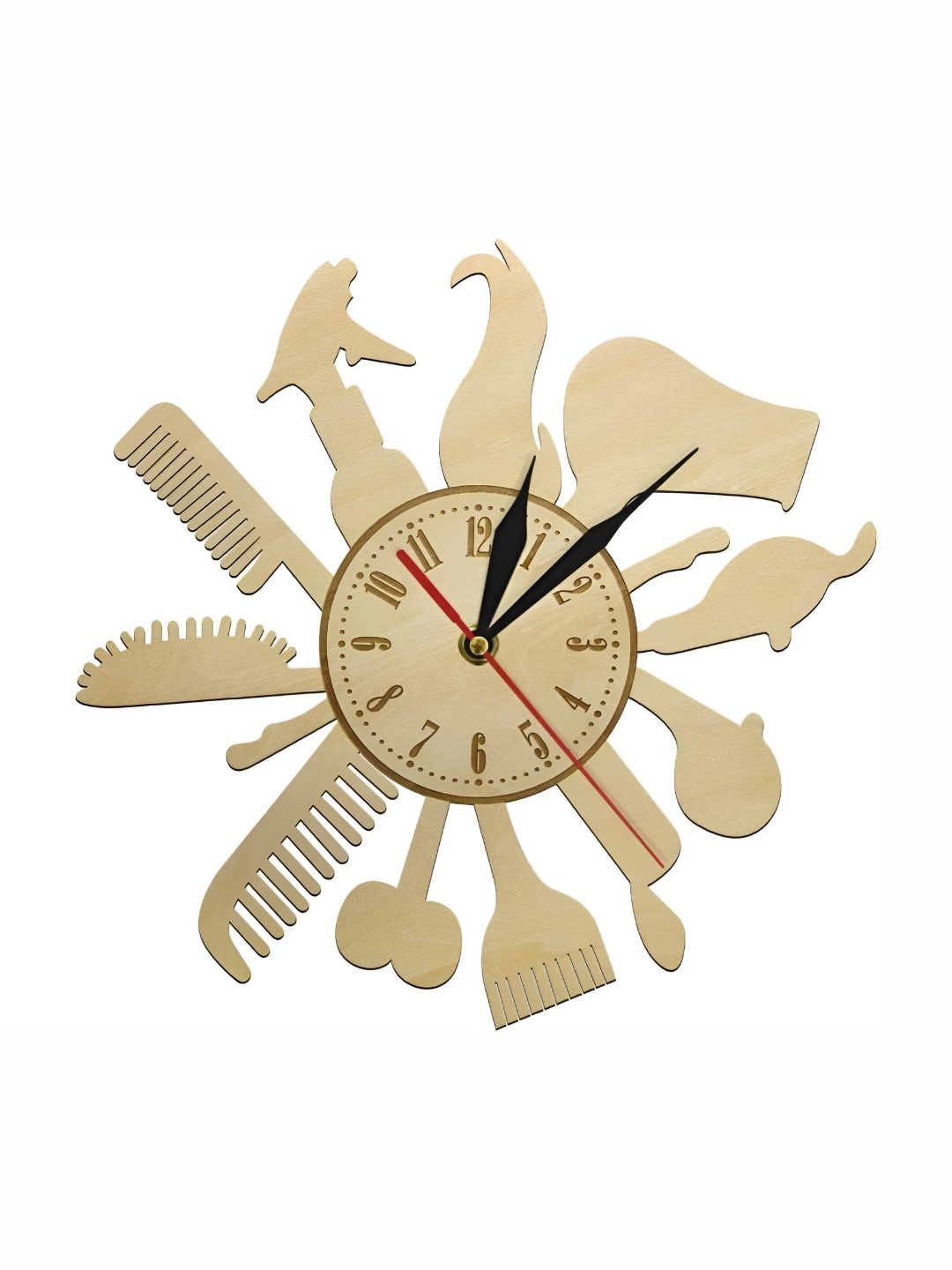 

QEZNEF Beige Barber Equipment Tools Shaped Contemporary Analogue Wooden Wall Clock