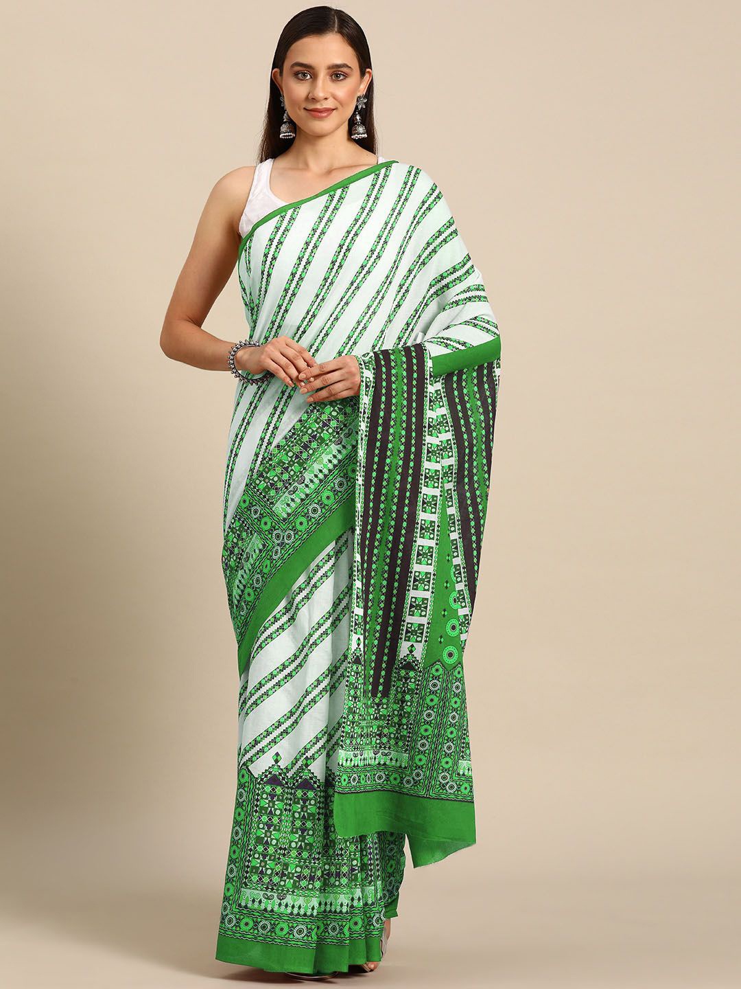 

BUTA BUTI Floral Pure Cotton Saree, Green