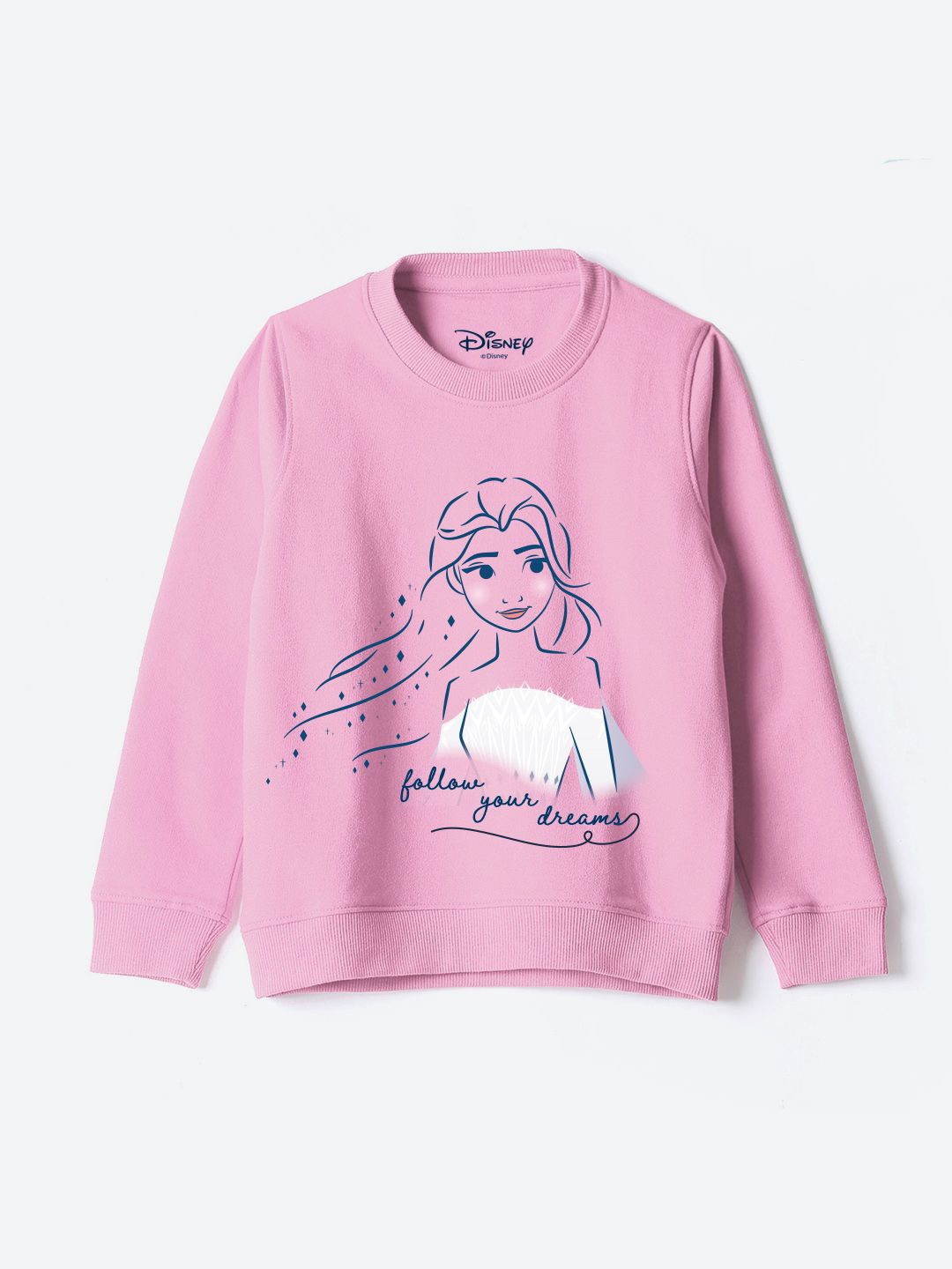

YK Disney Girls Graphic Printed Round Neck Cotton Pullover Sweatshirt, Pink