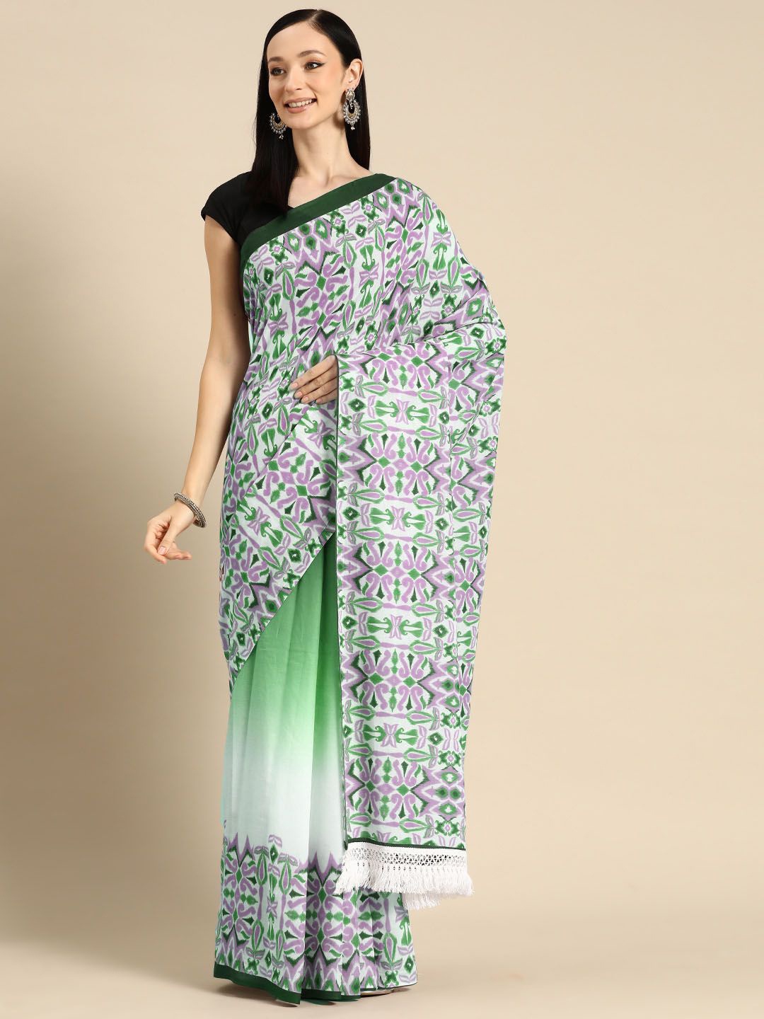 

BUTA BUTI Floral Pure Cotton Saree, Green