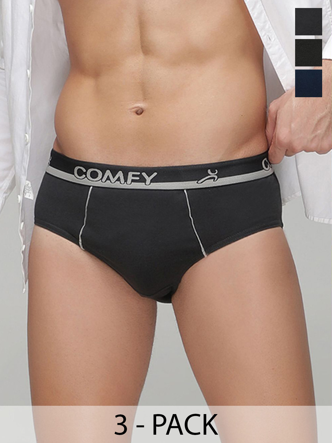 

AMUL COMFY Men Pack Of 3 Pure Cotton Basic Briefs AC-CBRIOE-MULTI-XL-3PC, Navy blue