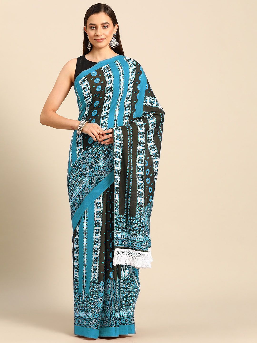 

BUTA BUTI Pure Cotton Printed Saree, Blue