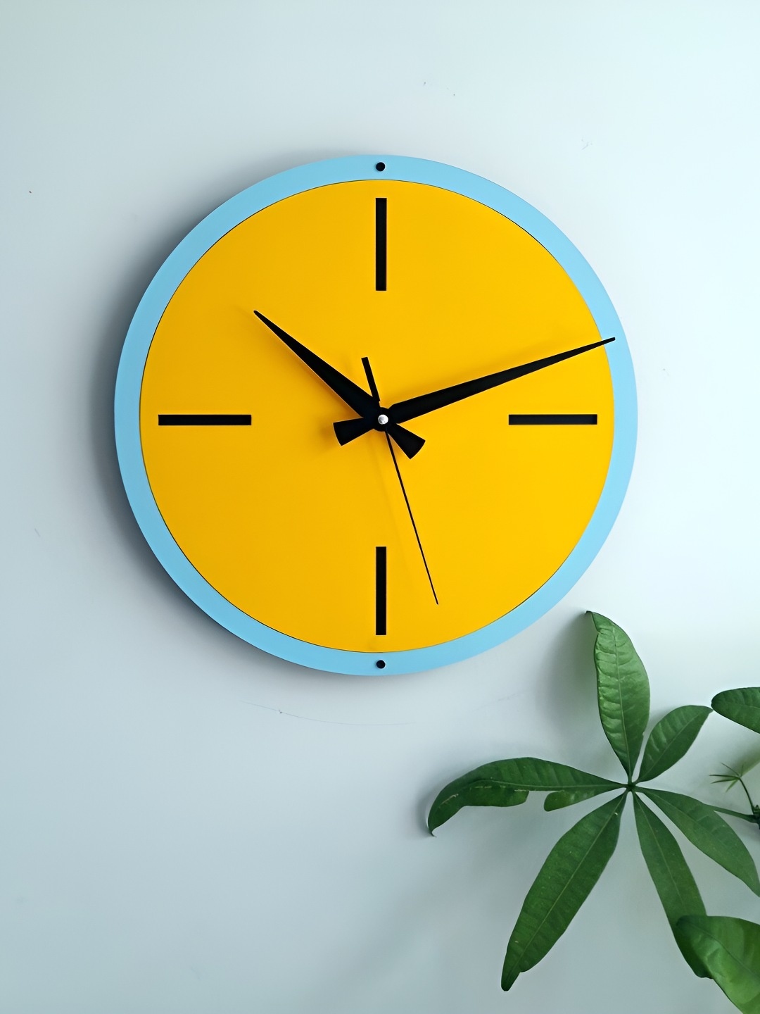 

QEZNEF Yellow & Blue Round Shaped Contemporary Analogue Wooden Wall Clock