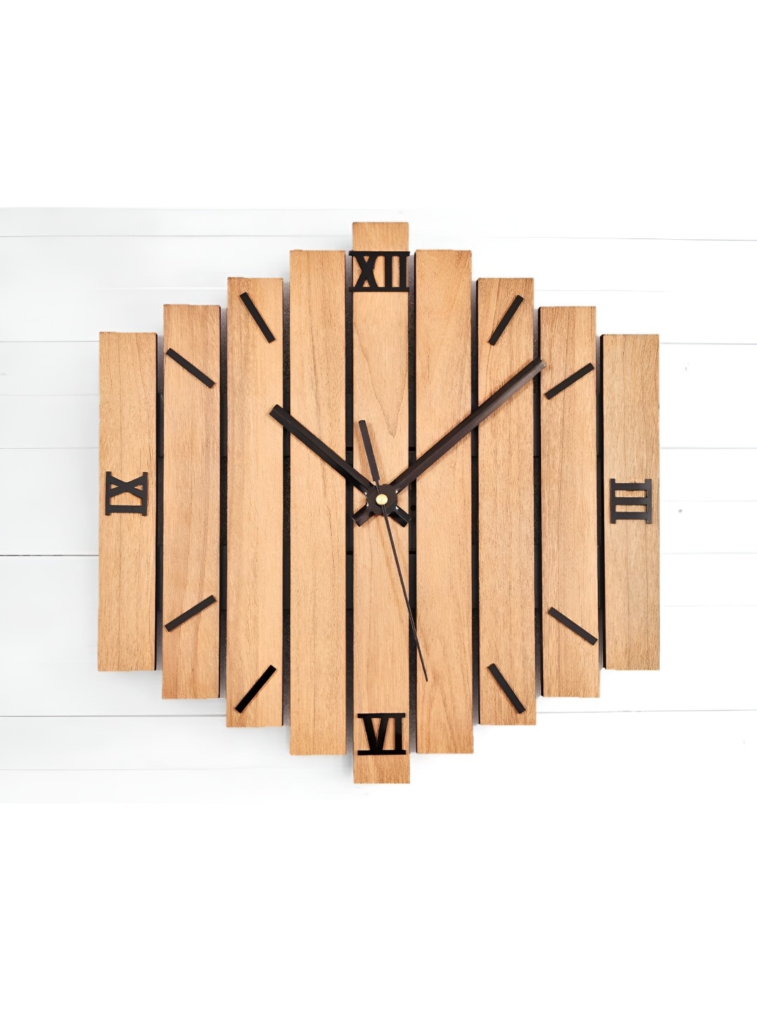 

QEZNEF Brown Textured Quirky Analogue Wooden Wall Clock Without Glass