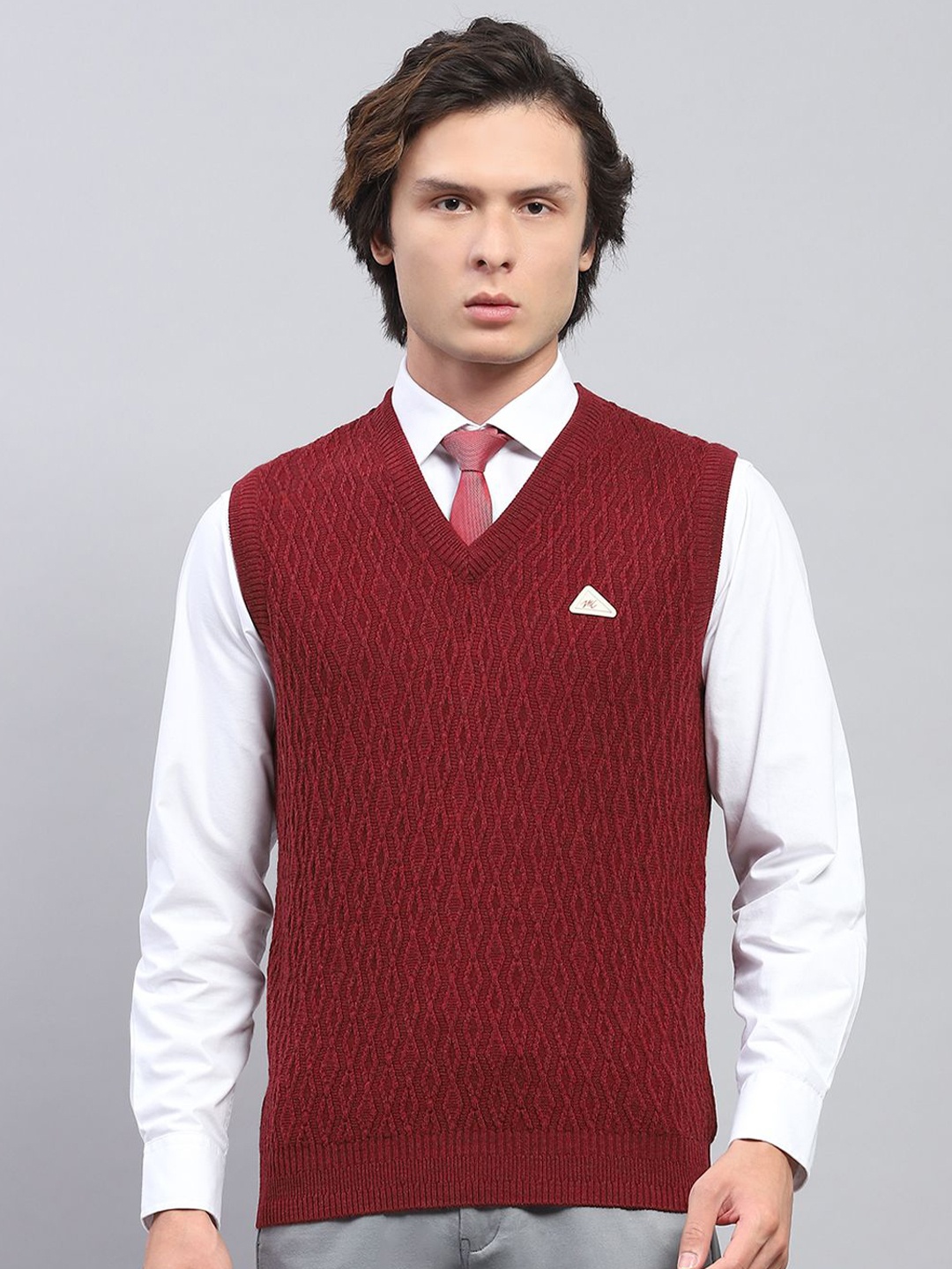 

Monte Carlo Men Cable Knit Woollen Pullover, Maroon