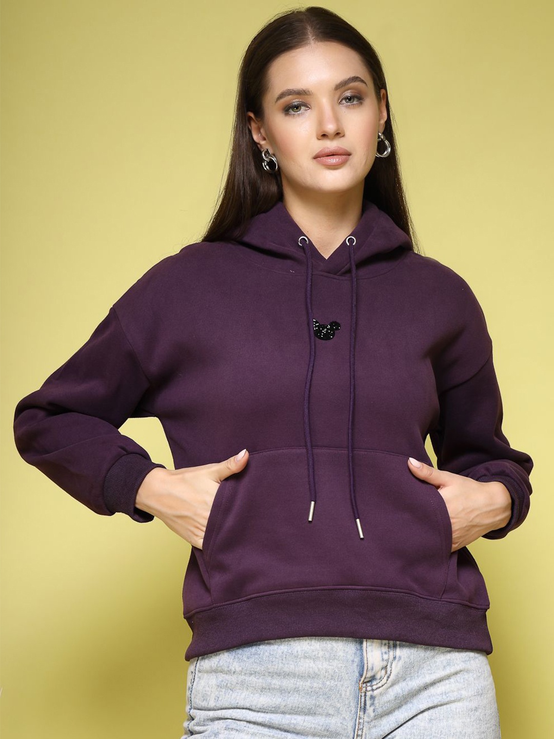 

Mafadeny Women Solid Hood Pullover Sweatshirt, Purple