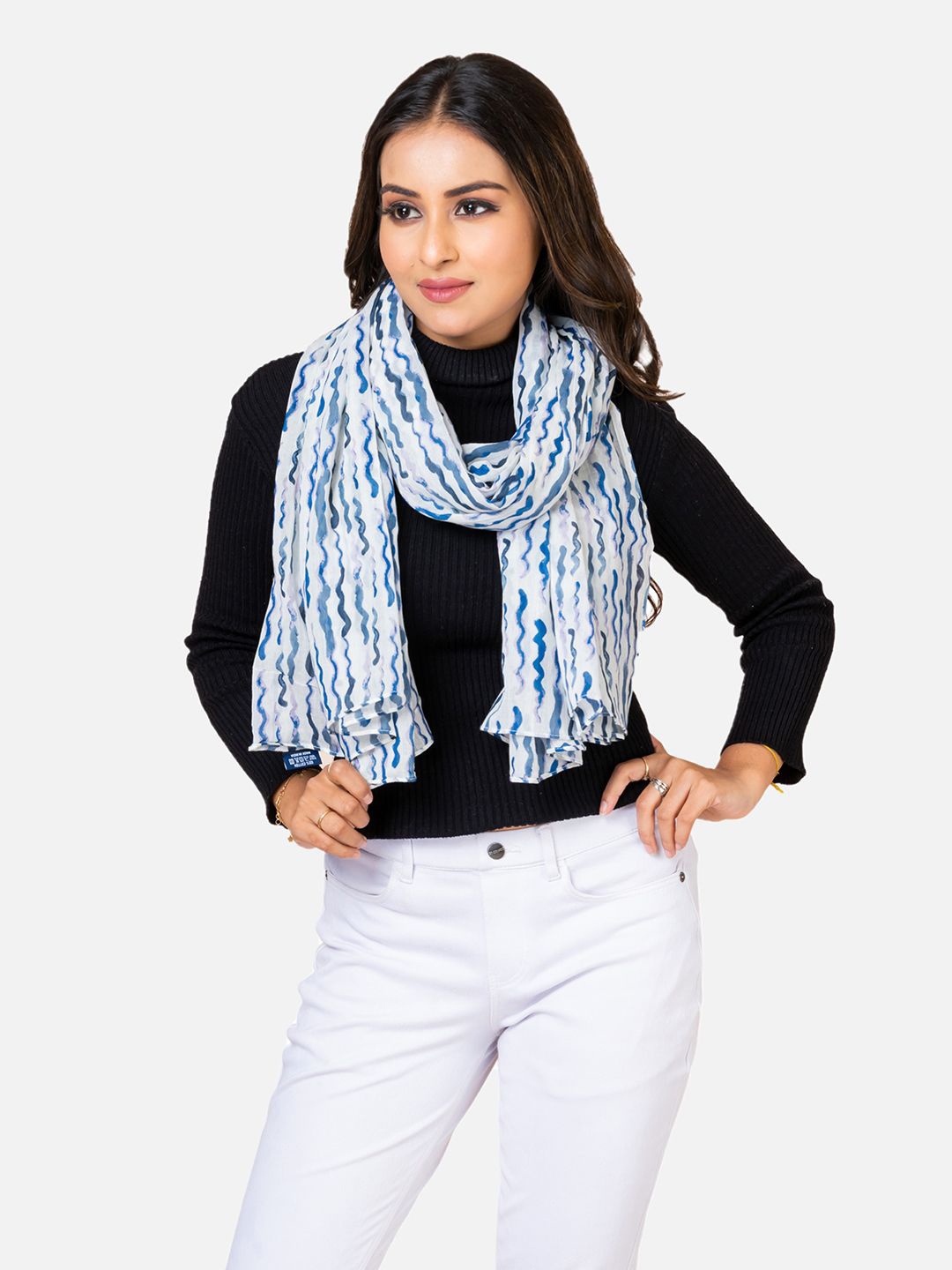 

AQVA Women Lightweight Cotton Printed Scarf, White