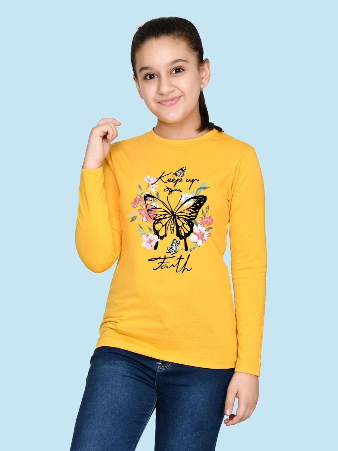 

NUSYL Girls Graphic Printed Round Neck Cotton T-shirt, Yellow