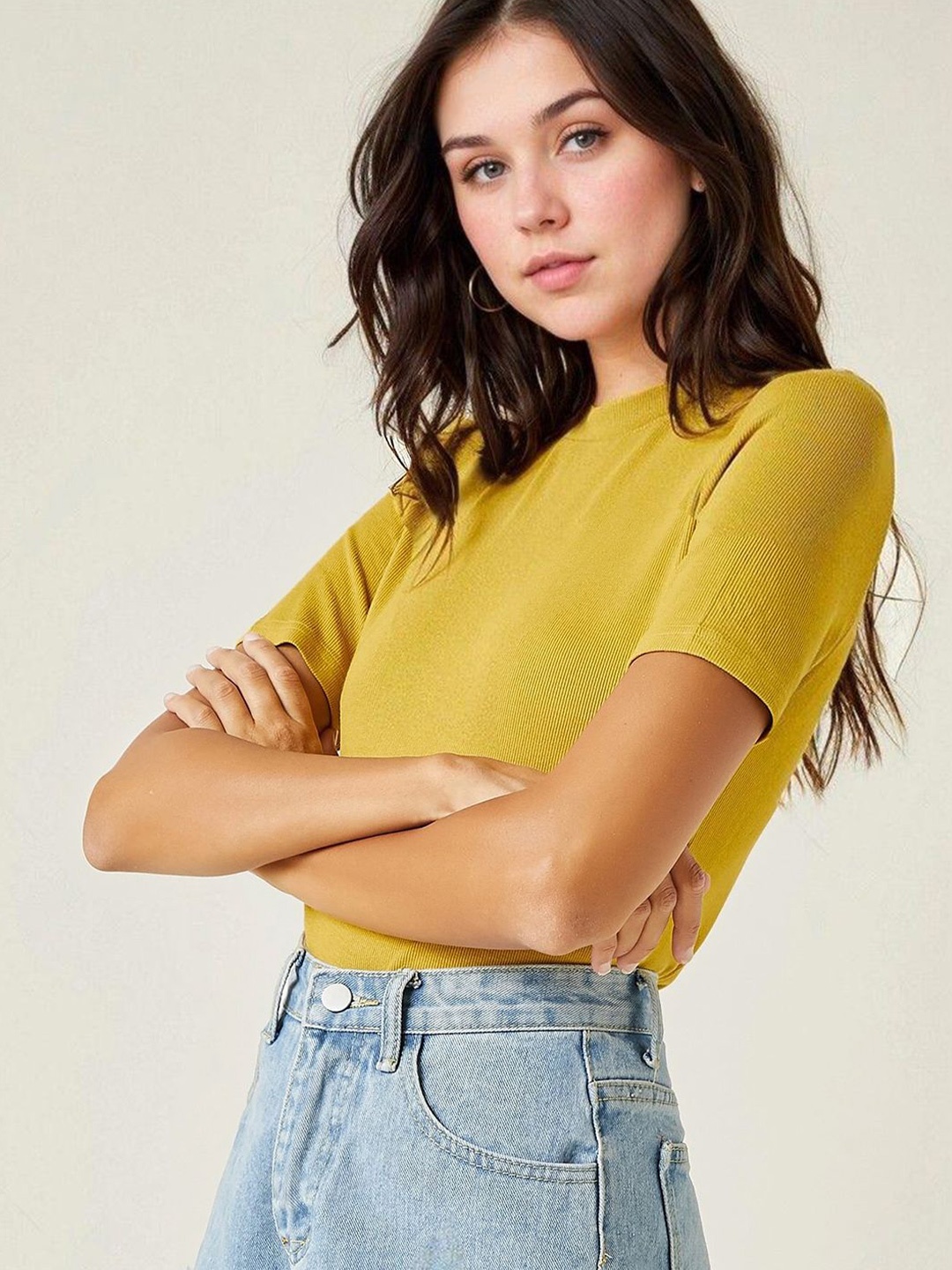 

Kotty Women Solid High Neck Top, Yellow